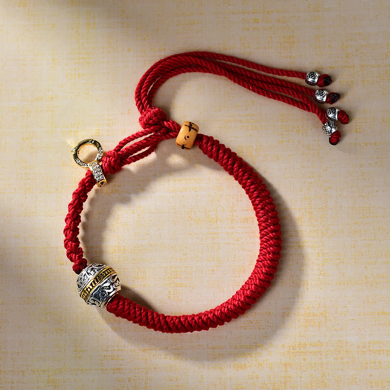 KarmaRipple's Tibetan Thangka Green Silver Tara Zakiram Goddess Of Wealth Red Braid String Fortune Bracelet p2