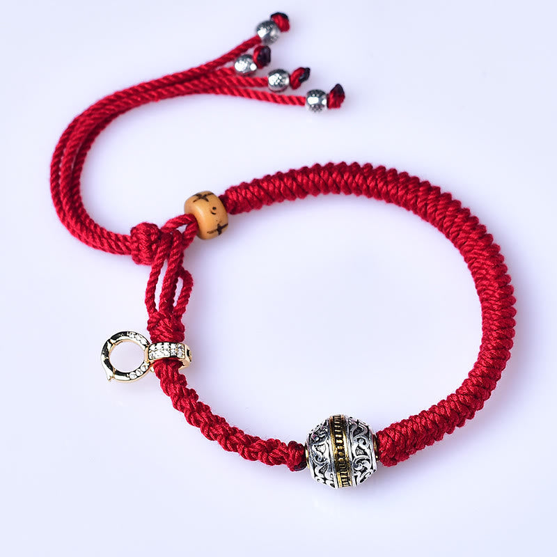 KarmaRipple's Tibetan Thangka Green Silver Tara Zakiram Goddess Of Wealth Red Braid String Fortune Bracelet p5