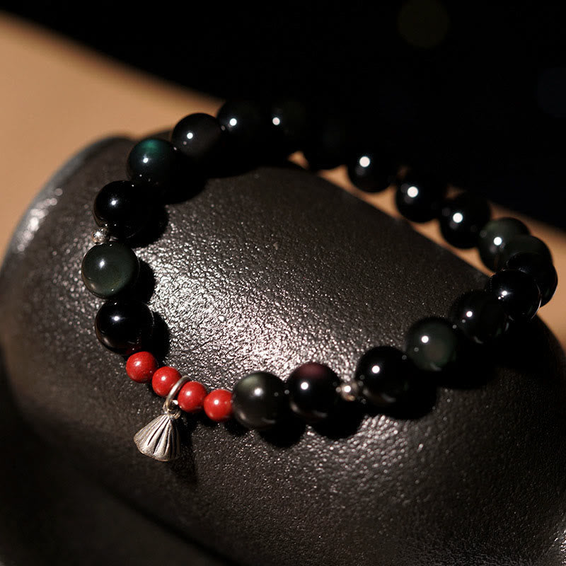 KarmaRipple's Authentic Black Obsidian Cinnabar Lotus Talisman Strength Fulfillment Bracelet p12