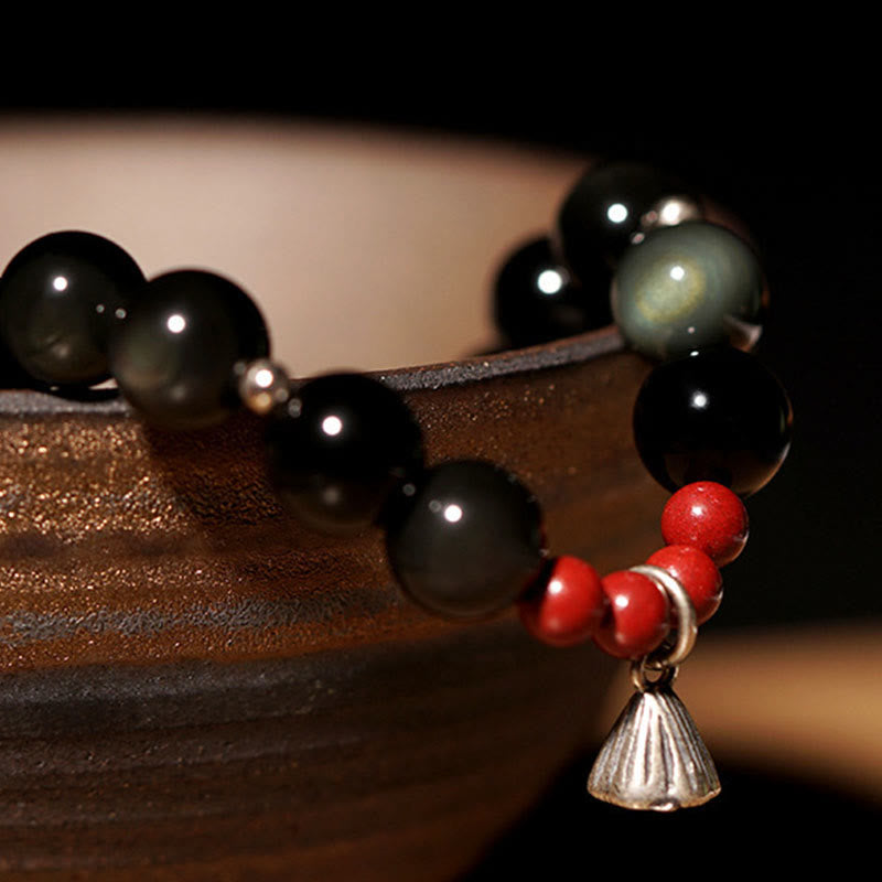 KarmaRipple's Authentic Black Obsidian Cinnabar Lotus Talisman Strength Fulfillment Bracelet p6