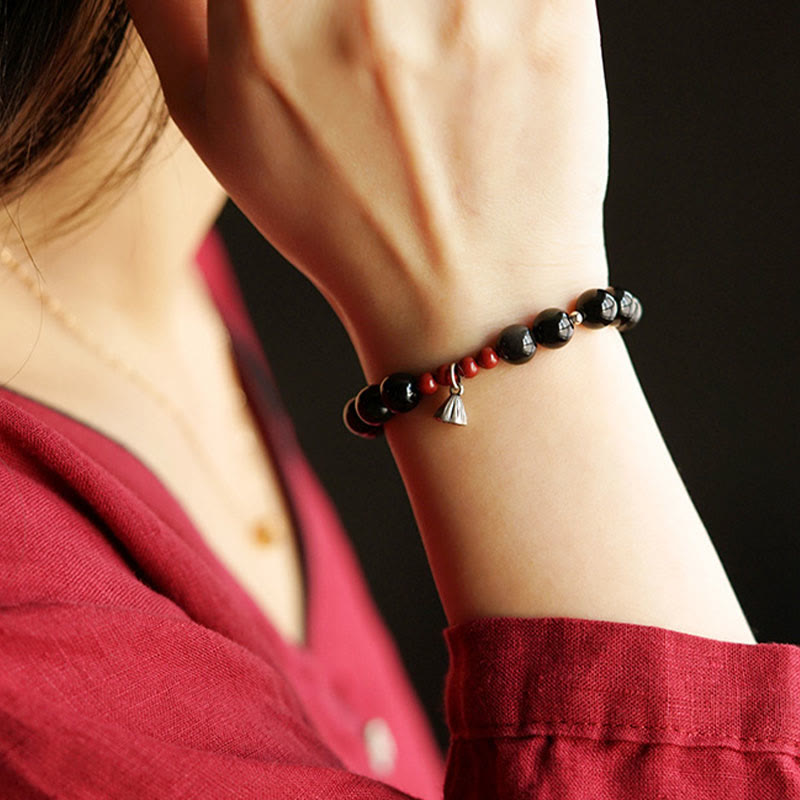 KarmaRipple's Authentic Black Obsidian Cinnabar Lotus Talisman Strength Fulfillment Bracelet p8