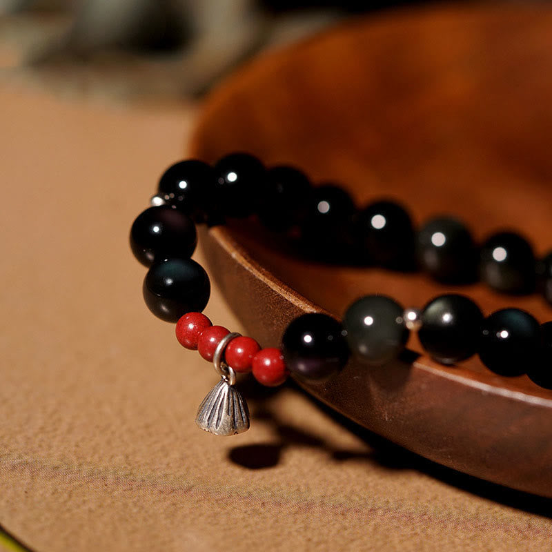 KarmaRipple's Authentic Black Obsidian Cinnabar Lotus Talisman Strength Fulfillment Bracelet p3