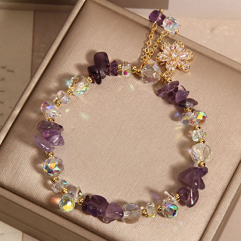 KarmaRipple's Amethyst Citrine Ivory Gemstone Zircon Flower Spiritual Balancing Bracelet p5