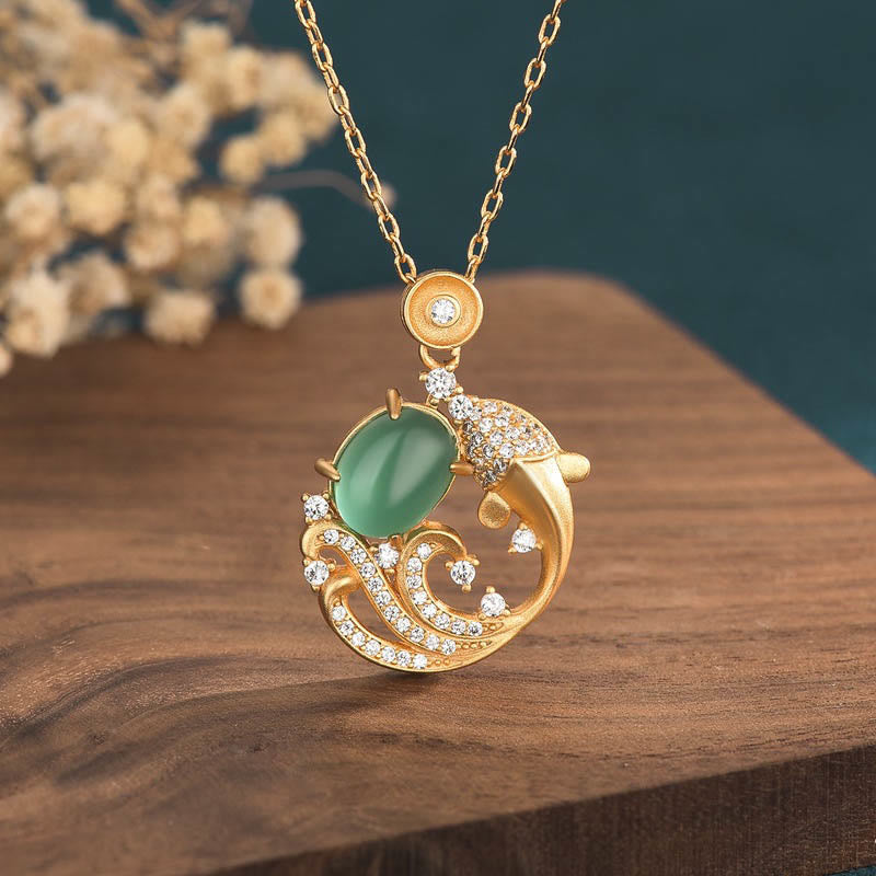 KarmaRipple's Green Chalcedony Koi Fish Strength Pendant Necklace p1
