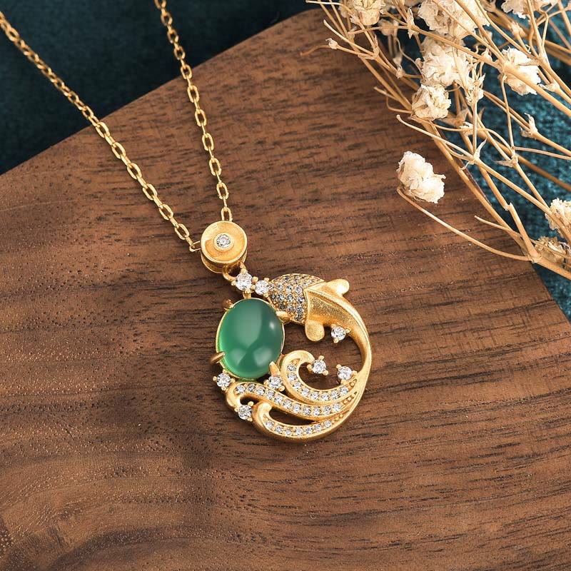 KarmaRipple's Green Chalcedony Koi Fish Strength Pendant Necklace p2