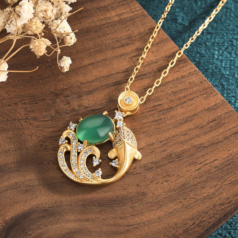 KarmaRipple's Green Chalcedony Koi Fish Strength Pendant Necklace p3