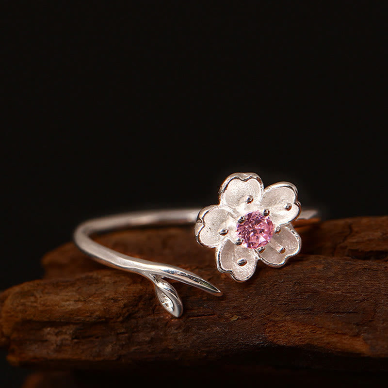 KarmaRipple's 925 Sterling Silver Cherry Blossom Sakura Flower Blessing Adjustable Ring p2