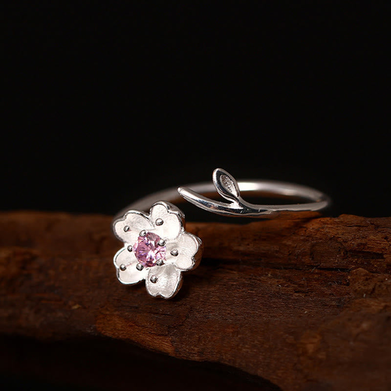 KarmaRipple's 925 Sterling Silver Cherry Blossom Sakura Flower Blessing Adjustable Ring p8