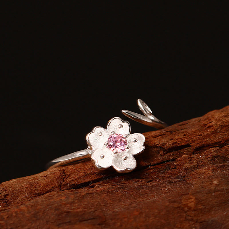 KarmaRipple's 925 Sterling Silver Cherry Blossom Sakura Flower Blessing Adjustable Ring p4