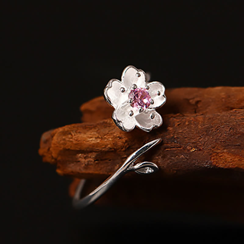 KarmaRipple's 925 Sterling Silver Cherry Blossom Sakura Flower Blessing Adjustable Ring p9