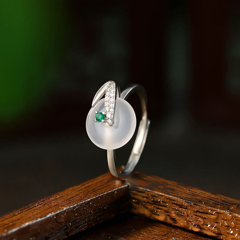 KarmaRipple's Chalcedony Bamboo Leaf Pattern Positive Adjustable Ring p2