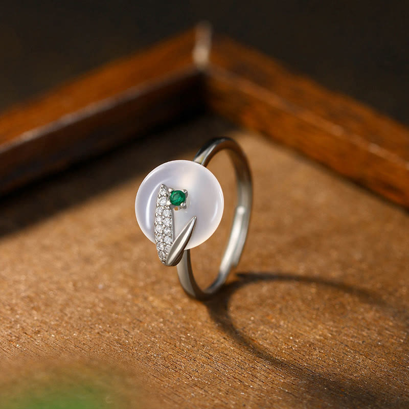 KarmaRipple's Chalcedony Bamboo Leaf Pattern Positive Adjustable Ring p1