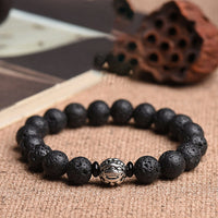 KarmaRipple's Lava Rock Beadwork Ivory Bronze PiXiu Wealth Bracelet