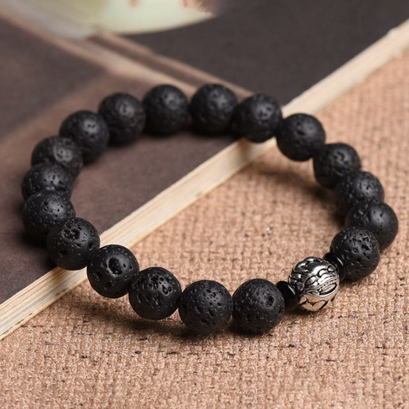 KarmaRipple's Lava Rock Beadwork Ivory Bronze PiXiu Wealth Bracelet p8