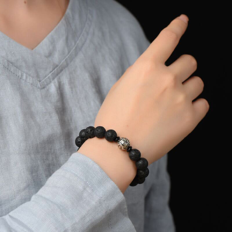 KarmaRipple's Lava Rock Beadwork Ivory Bronze PiXiu Wealth Bracelet p5