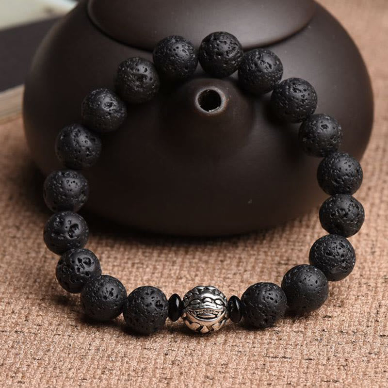 KarmaRipple's Lava Rock Beadwork Ivory Bronze PiXiu Wealth Bracelet p9