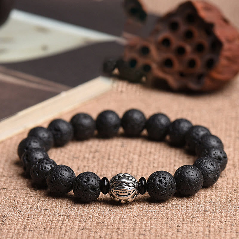 KarmaRipple's Lava Rock Beadwork Ivory Bronze PiXiu Wealth Bracelet p16