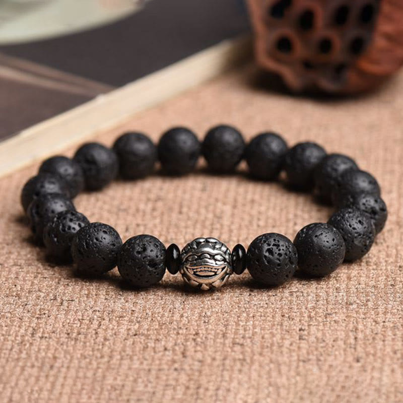 KarmaRipple's Lava Rock Beadwork Ivory Bronze PiXiu Wealth Bracelet p10