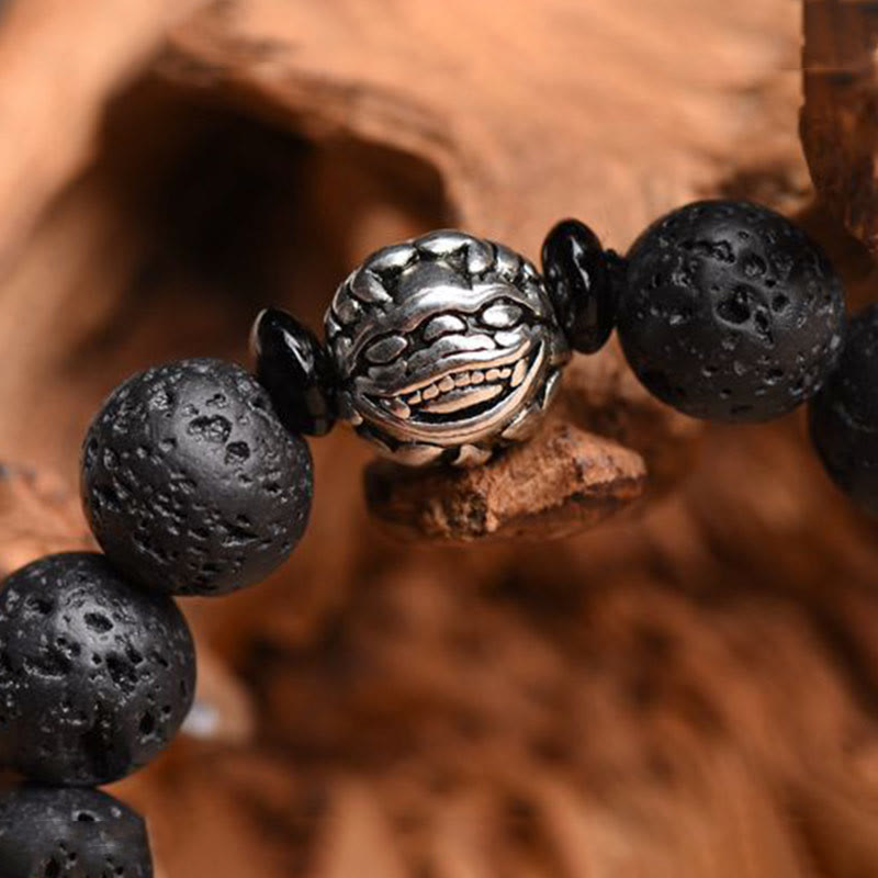KarmaRipple's Lava Rock Beadwork Ivory Bronze PiXiu Wealth Bracelet p13