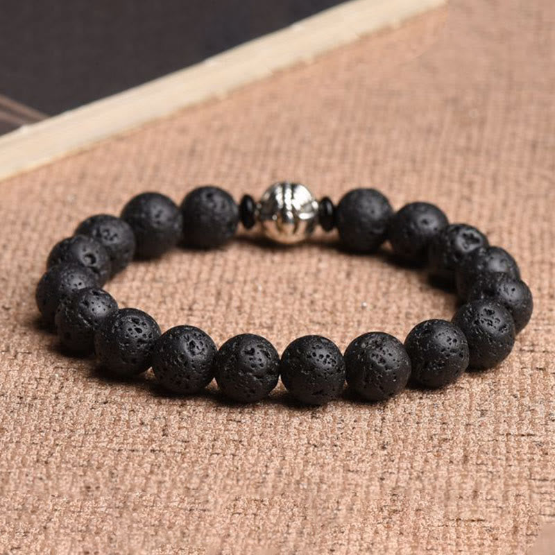 KarmaRipple's Lava Rock Beadwork Ivory Bronze PiXiu Wealth Bracelet p4