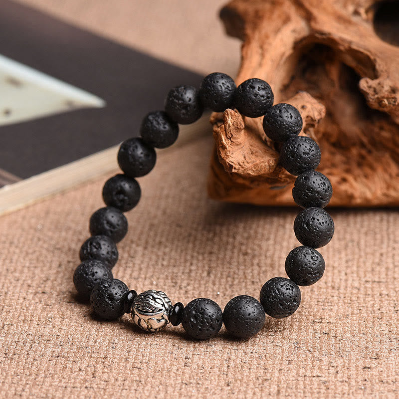 KarmaRipple's Lava Rock Beadwork Ivory Bronze PiXiu Wealth Bracelet p3