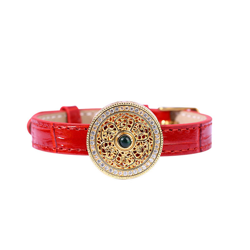 KarmaRipple's Six True Words Eight Treasures Compass Jade 24K Gold Plated Fortune Leather Bracelet p5