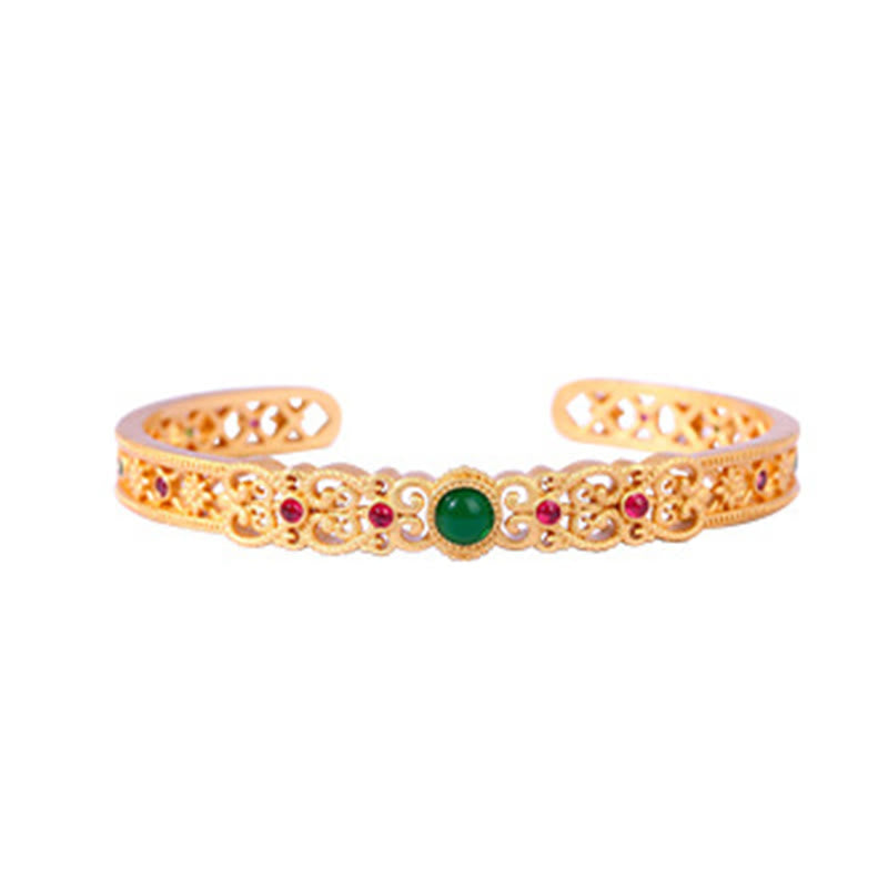 KarmaRipple's Green Chalcedony 24k Gold Plated Bronze Strength Cuff Bracelet Bangle p4