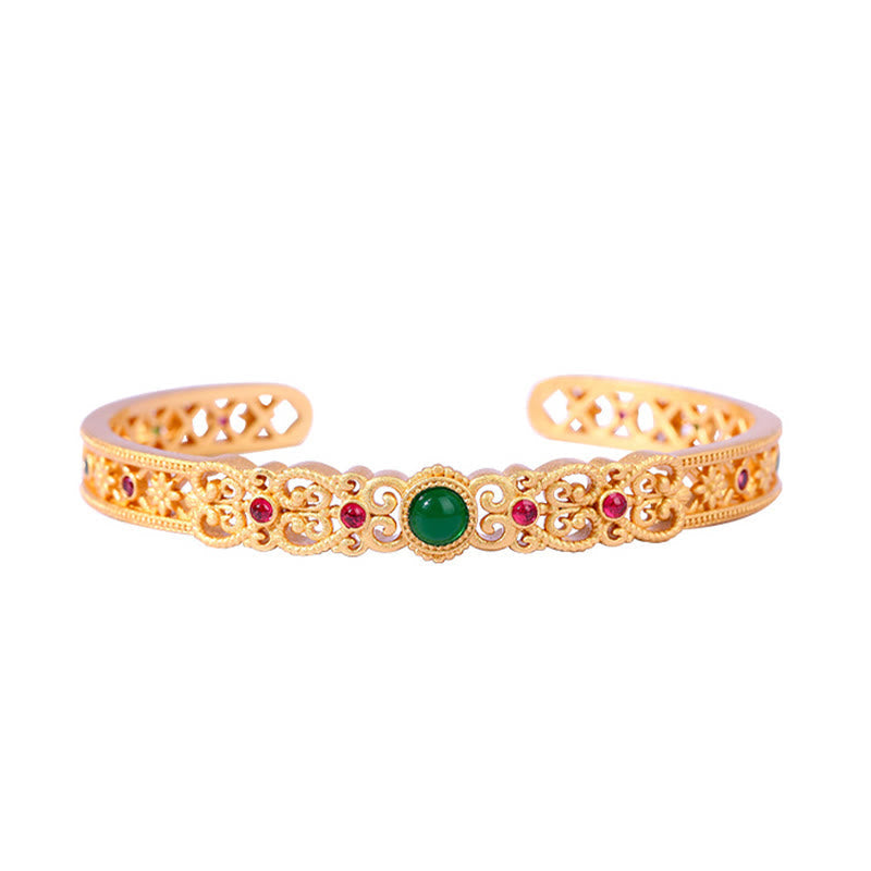 KarmaRipple's Green Chalcedony 24k Gold Plated Bronze Strength Cuff Bracelet Bangle p5
