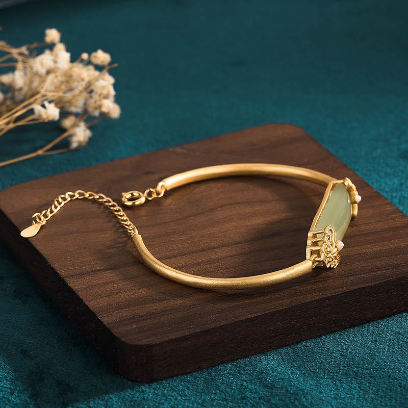 KarmaRipple's Hetian Jade 24K Gold Plated Fortune Bracelet Bangle p3