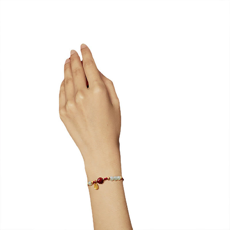 KarmaRipple's Fu Character Jade Cinnabar 24K Gold Plated Fortune Red String Bracelet p12