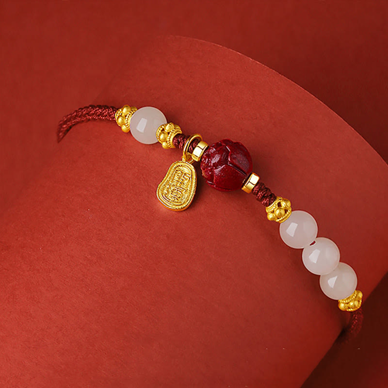 KarmaRipple's Fu Character Jade Cinnabar 24K Gold Plated Fortune Red String Bracelet p3