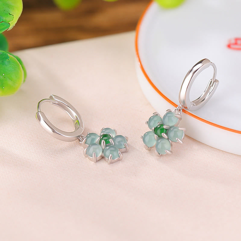 KarmaRipple's 925 Sterling Silver Plated Gold Green Jade Flower Design Fortune Prosperity Earrings p5
