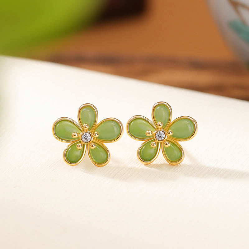 KarmaRipple's 925 Sterling Silver Hetian Jade Flower Design Abundance Fortune Earrings p9