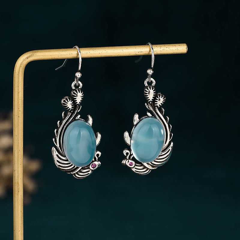 KarmaRipple's 925 Sterling Silver Posts Blue Chalcedony Koi Fish Balance Vitality Earrings p1
