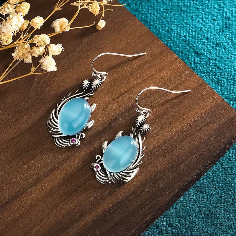 KarmaRipple's 925 Sterling Silver Posts Blue Chalcedony Koi Fish Balance Vitality Earrings p3