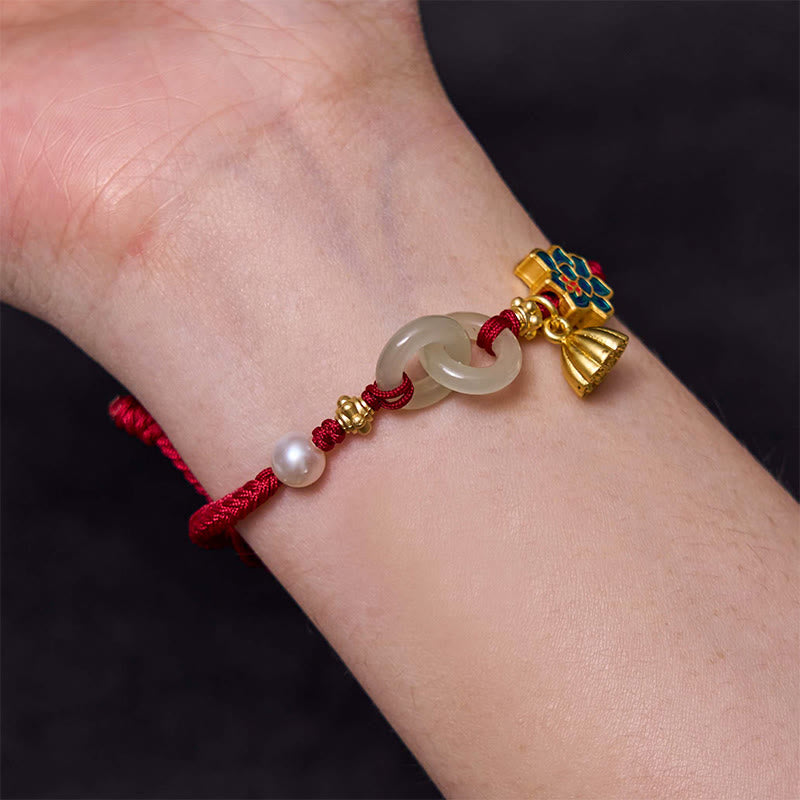 KarmaRipple's Hetian Jade Lotus Peace Buckle Woven Rope Fortune Bracelet p10