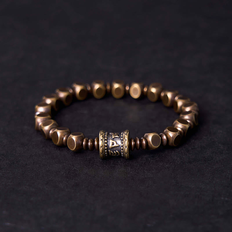 KarmaRipple's Tibetan Om Mani Padme Hum Carved Bronze Brass Amulet Focus Bracelet p1