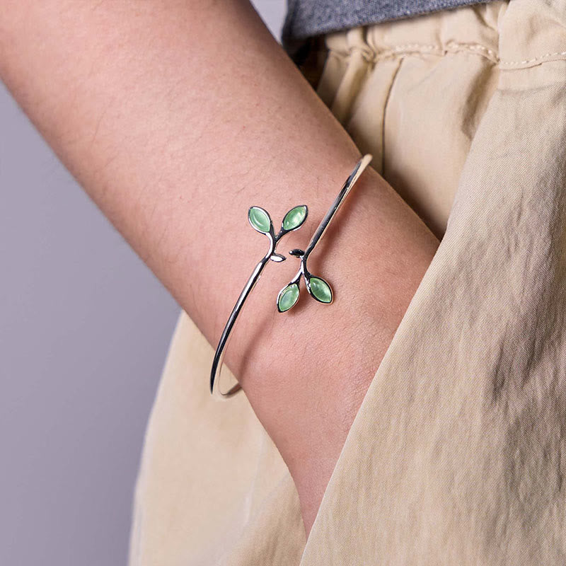 KarmaRipple's Leaf Pattern Cat Eye Support Cuff Bracelet Bangle p4