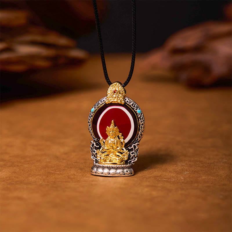 KarmaRipple's Tibetan Avalokitesvara Dzi Bead Pattern Bronze Purity Balancing Pendant Necklace p1