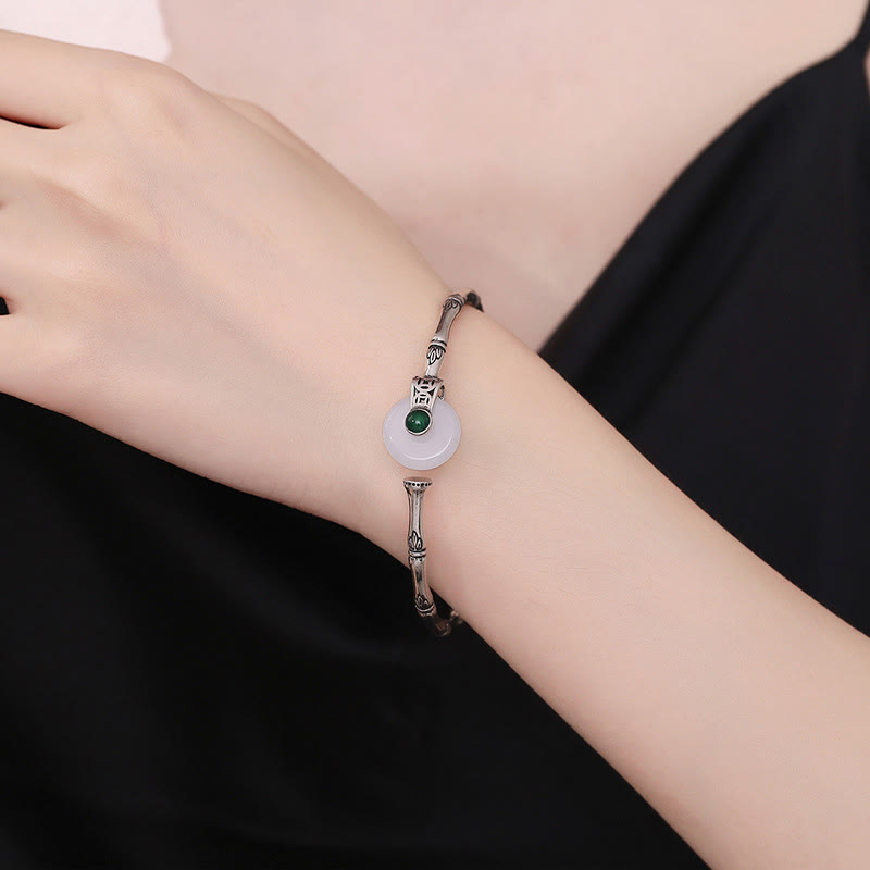 KarmaRipple's Ivory Jade Peace Buckle Bamboo Design Fortune Bronze Cuff Bracelet Bangle p4