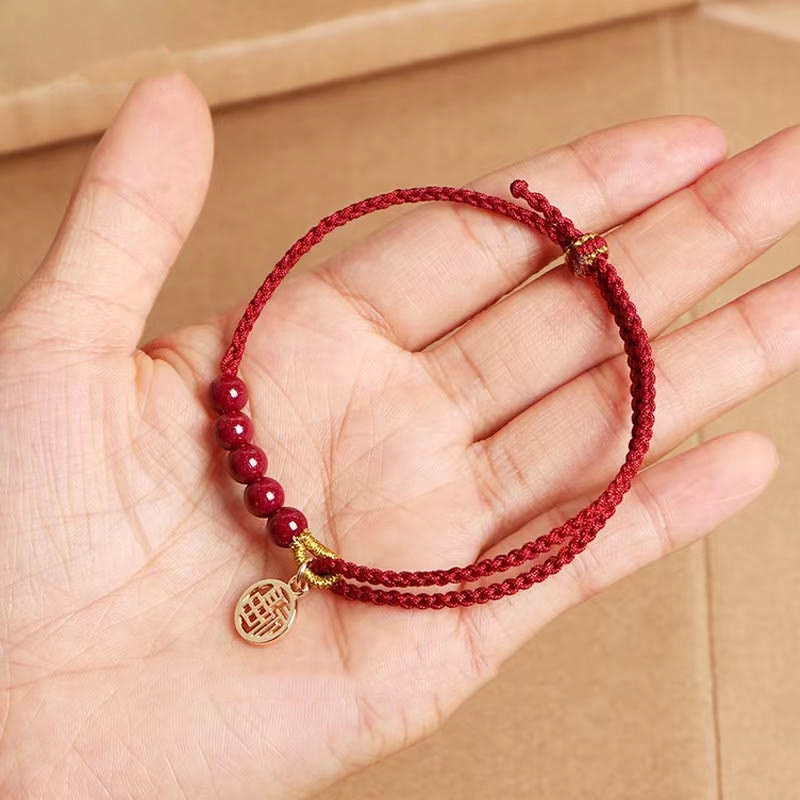 KarmaRipple's Cinnabar Fu Character Beadwork Blessing Red String Handmade Woven Bracelet p12