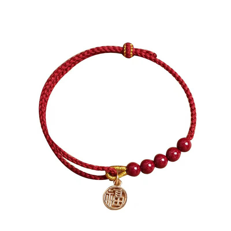 KarmaRipple's Cinnabar Fu Character Beadwork Blessing Red String Handmade Woven Bracelet p13