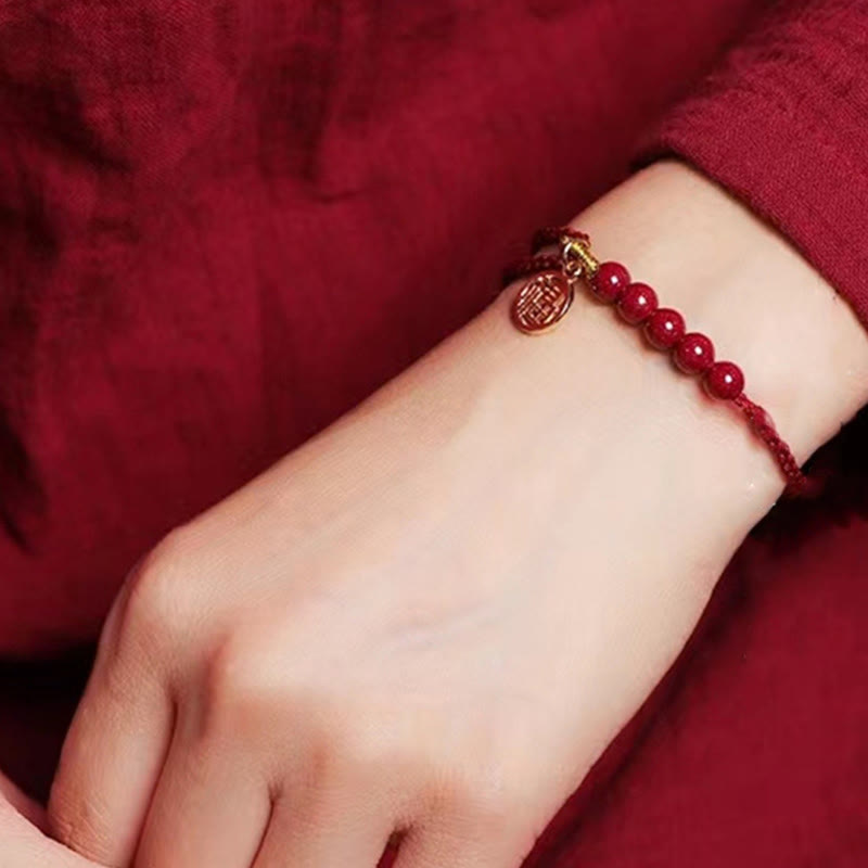 KarmaRipple's Cinnabar Fu Character Beadwork Blessing Red String Handmade Woven Bracelet p10