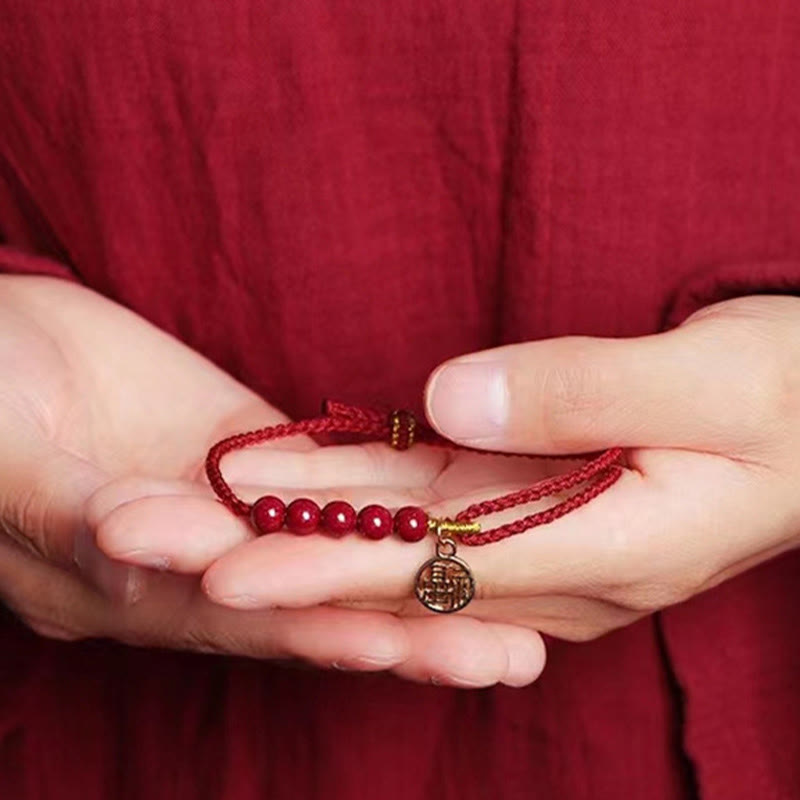 KarmaRipple's Cinnabar Fu Character Beadwork Blessing Red String Handmade Woven Bracelet p11