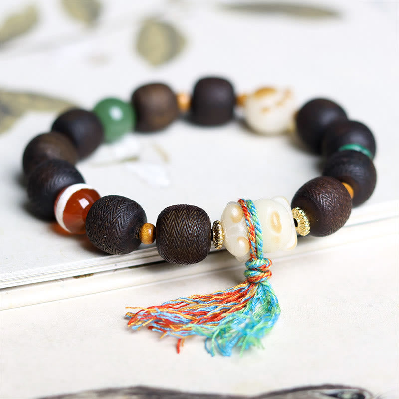KarmaRipple's Green Qinan Agarwood Bodhi Seed Cat's Paw Claw Peace Bracelet p3