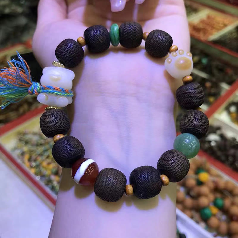 KarmaRipple's Green Qinan Agarwood Bodhi Seed Cat's Paw Claw Peace Bracelet p9