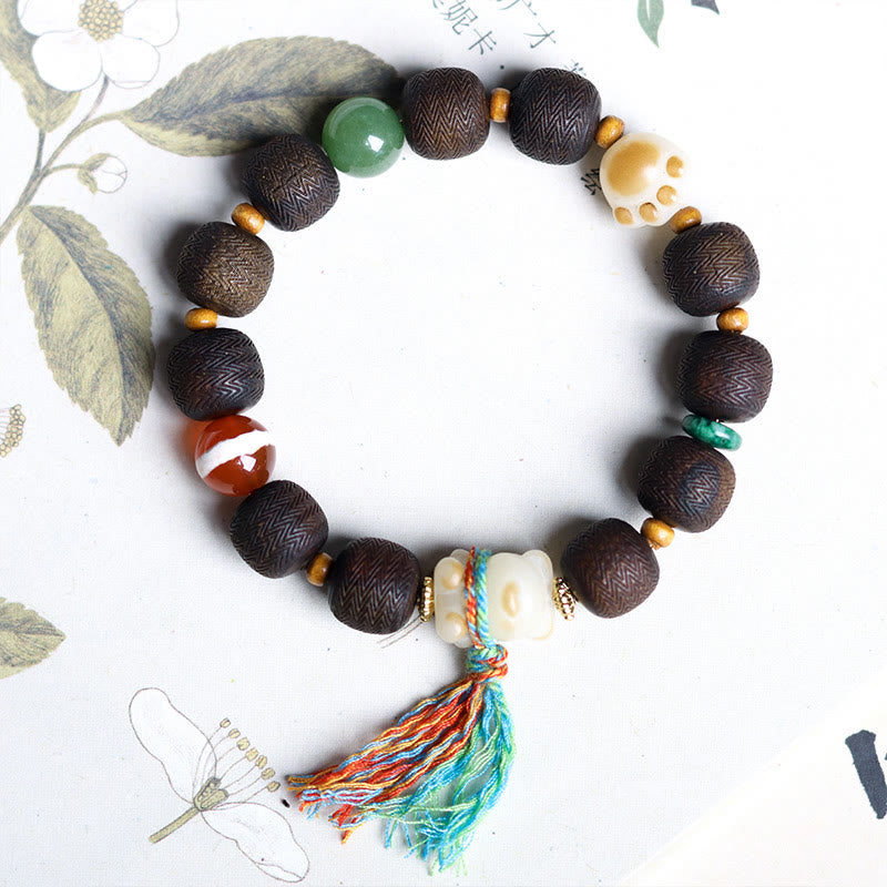KarmaRipple's Green Qinan Agarwood Bodhi Seed Cat's Paw Claw Peace Bracelet p4