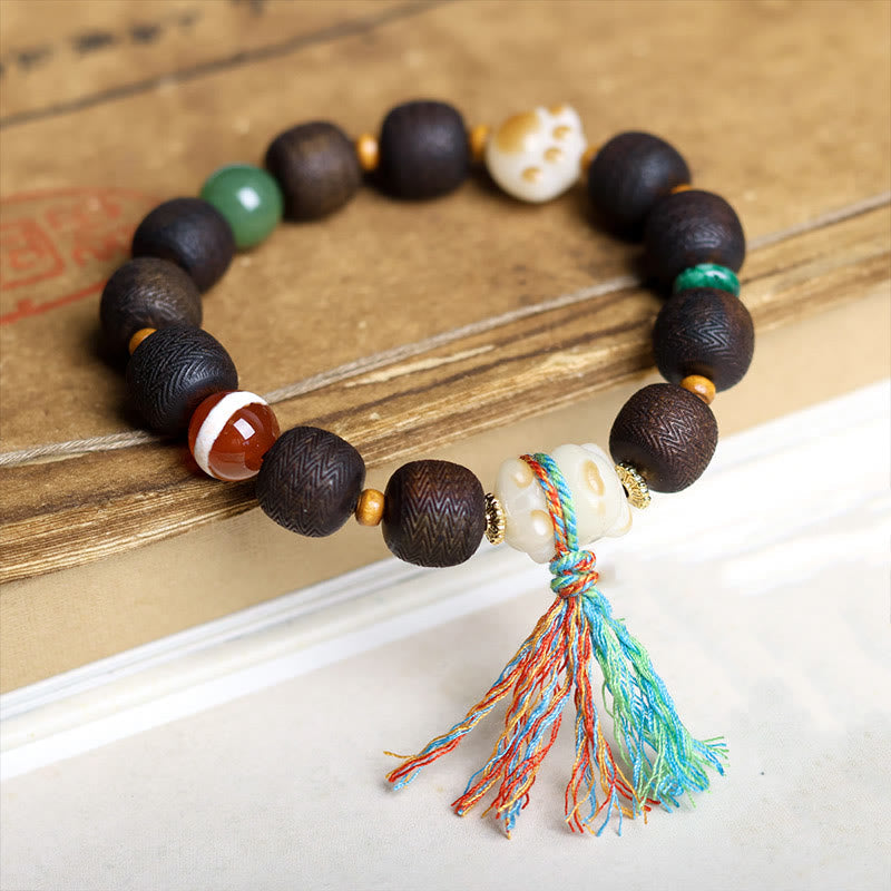 KarmaRipple's Green Qinan Agarwood Bodhi Seed Cat's Paw Claw Peace Bracelet p2
