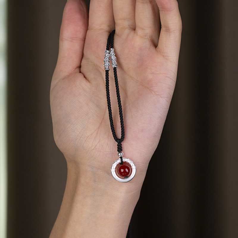 KarmaRipple's 999 Sterling Silver Red Agate Peace Buckle Blessing Pendant Necklace p6