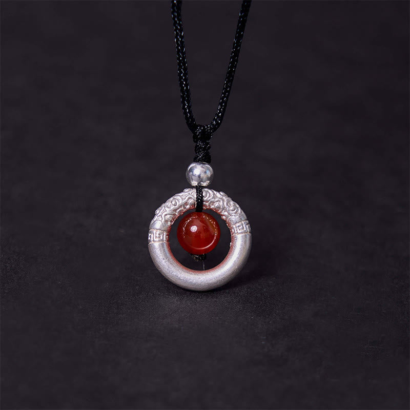 KarmaRipple's 999 Sterling Silver Red Agate Peace Buckle Blessing Pendant Necklace p5